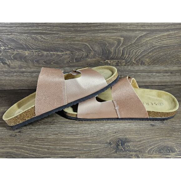 Womens SERRA Rose Gold LEATHER Side Buckle Sandals Shoes 8 Birk - Picture 6 of 7